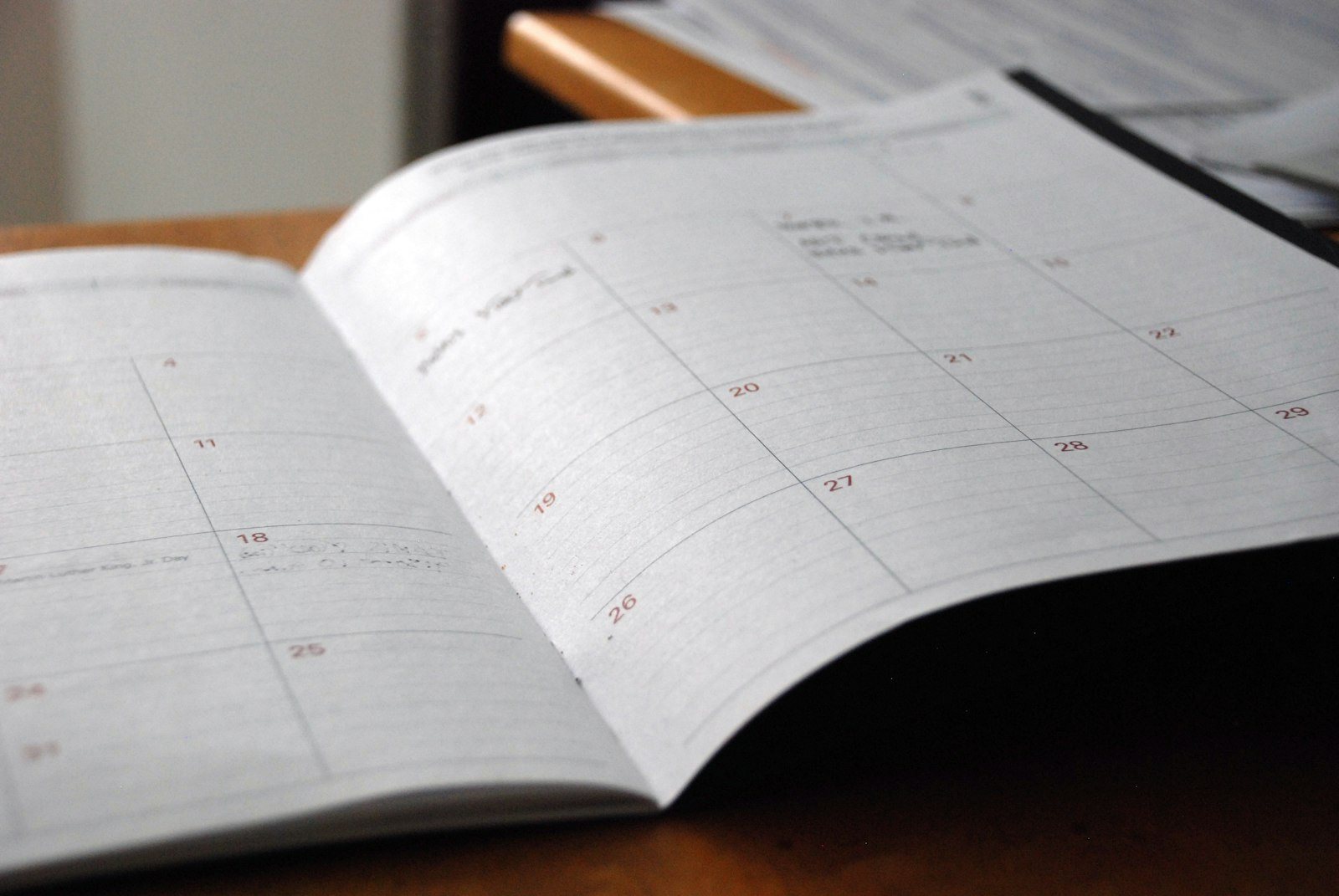 A calendar used for planning dates