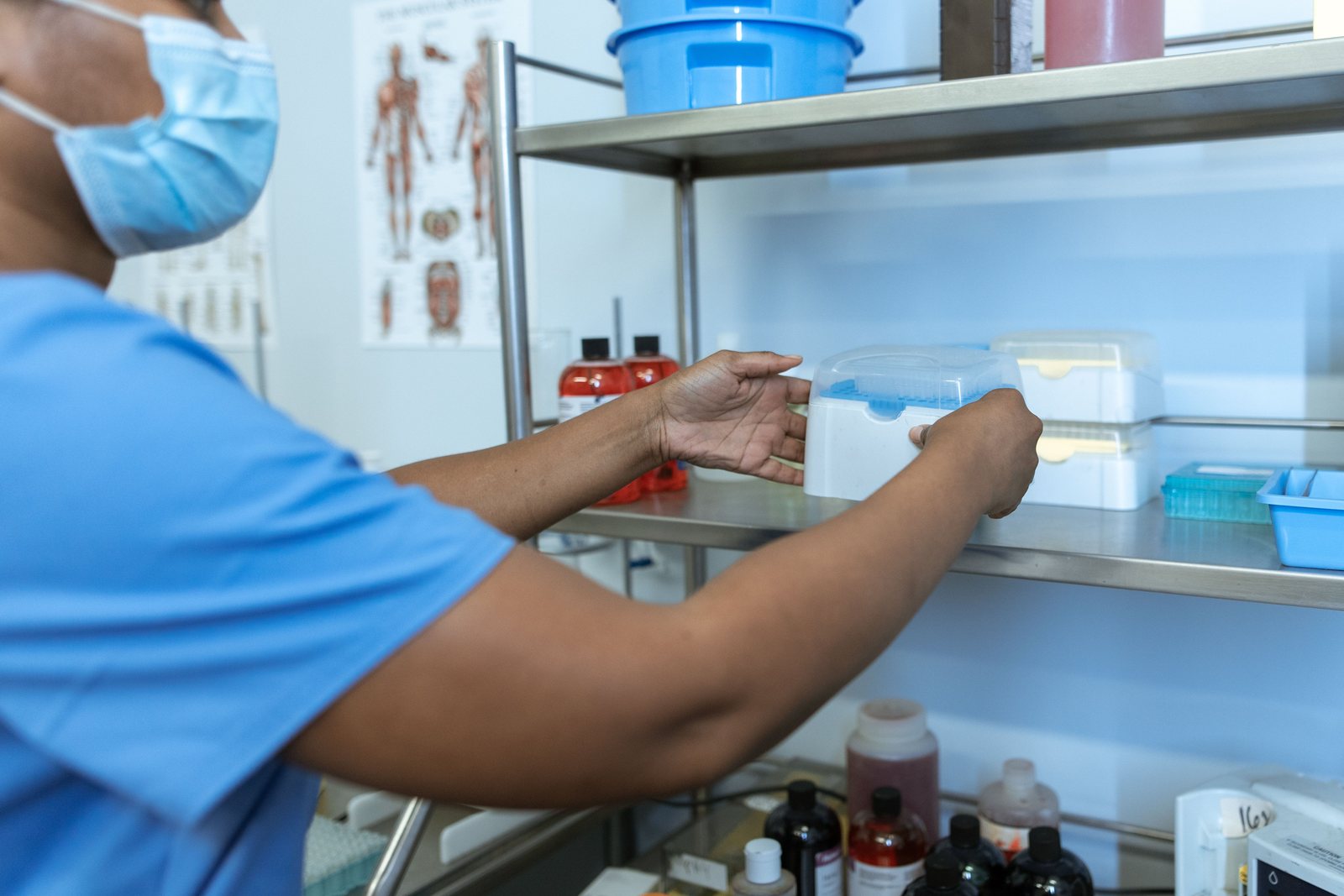Medical supplies on a refrigerated shelf